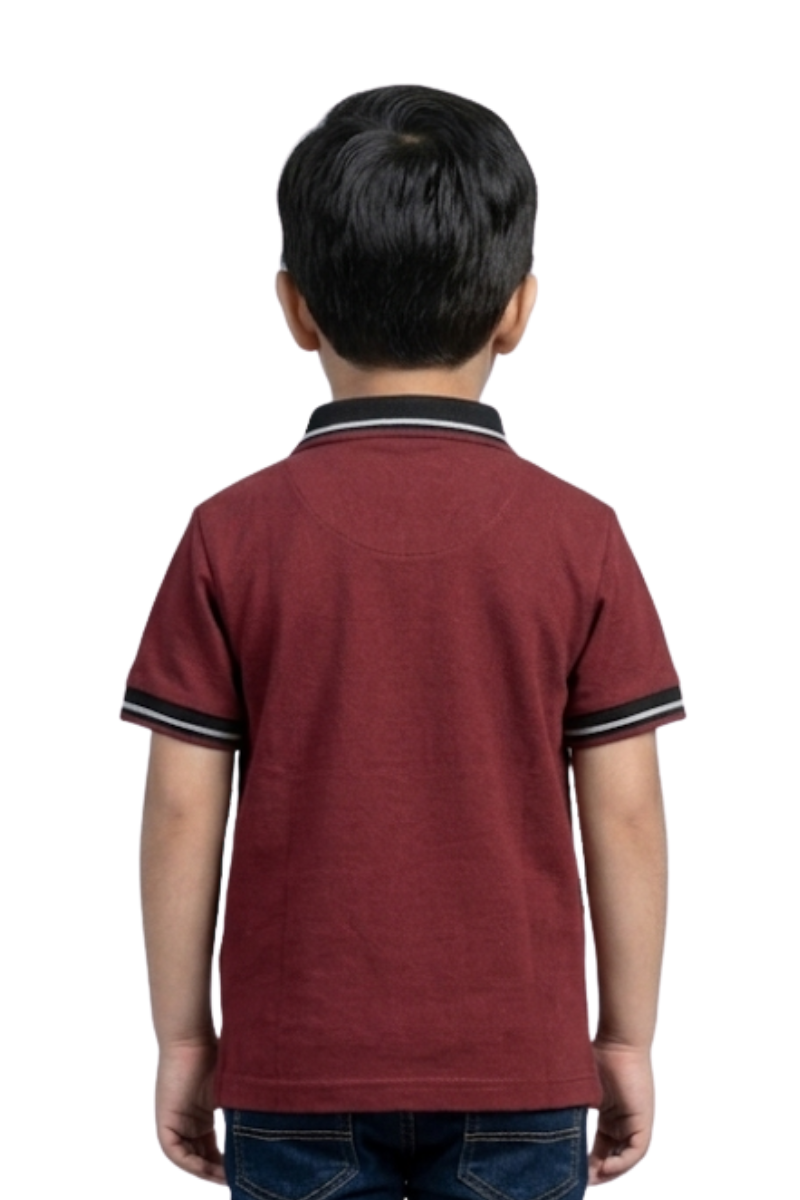 Boys Maroon Pique Polo – Contrast Trim