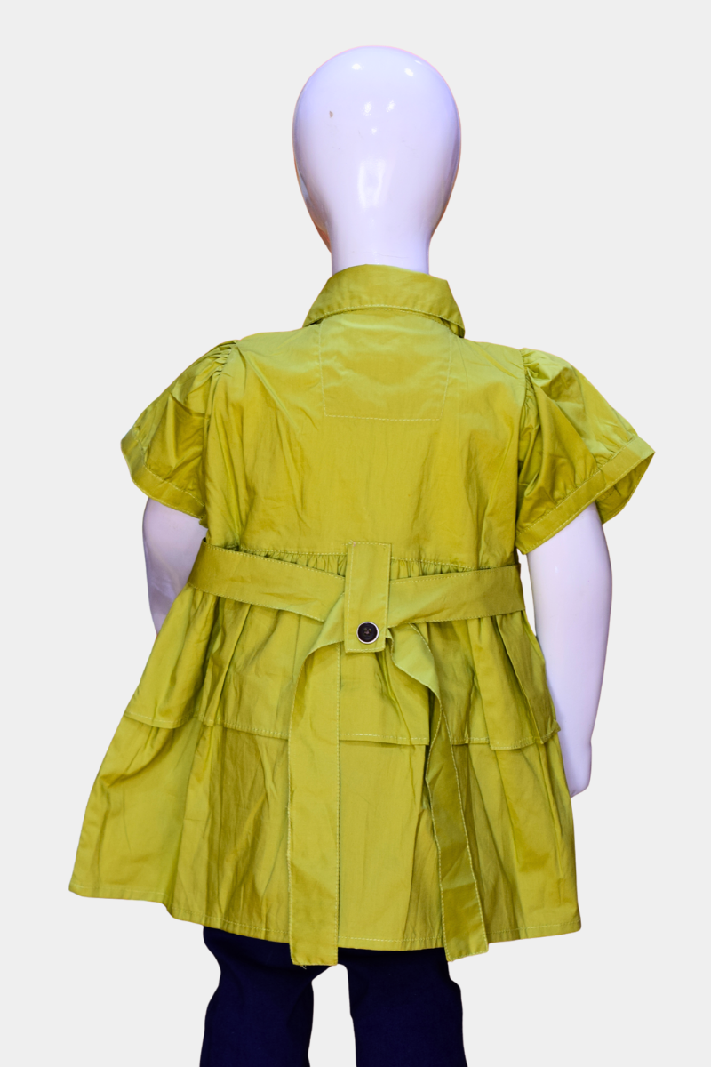 Kids’ Olive Green Utility Shirt Dress with Tiered Skirt & Belt | Stylish Girls’ Outfit