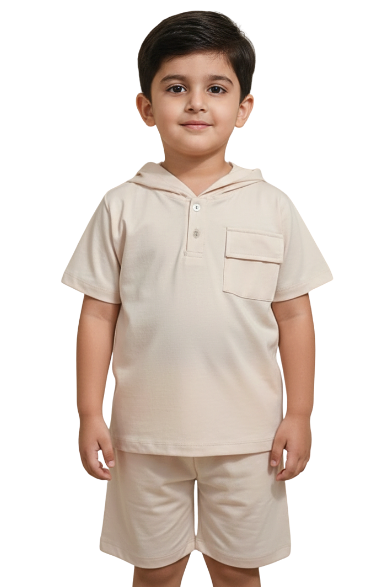 Boys' 2-Piece Grey Space-Dye Set - Henley Tee & Matching Shorts