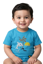 Kids "Sun Vibes" Dolphin Tee – Azure Blue