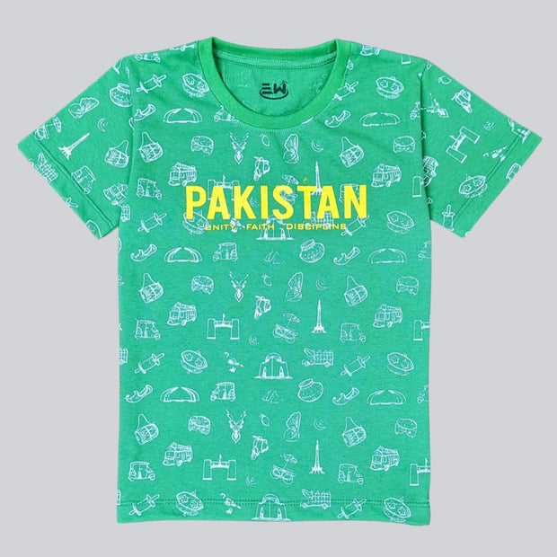 BOYS & GIRLS ALLOVER PRINTED WITH PAKISTAN THEME PC JERSEY - GREEN