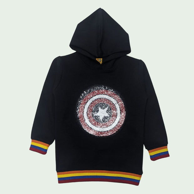 Boy's Black Hoodie with Two-Tone Avengers Sequin Design - BLACK