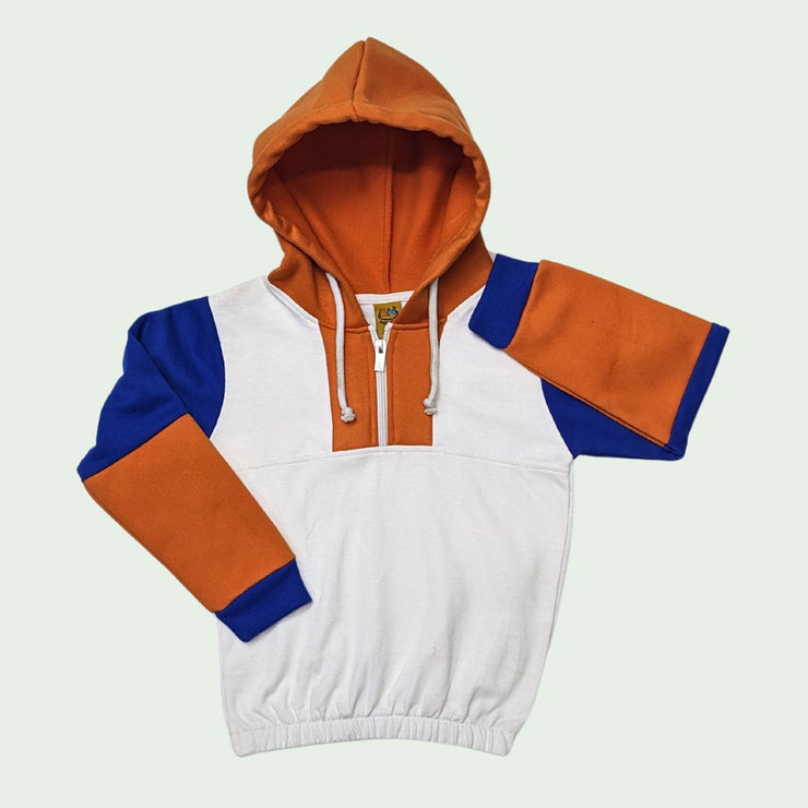 Unisex Coloblock Zipper Hoodie - White/Orange