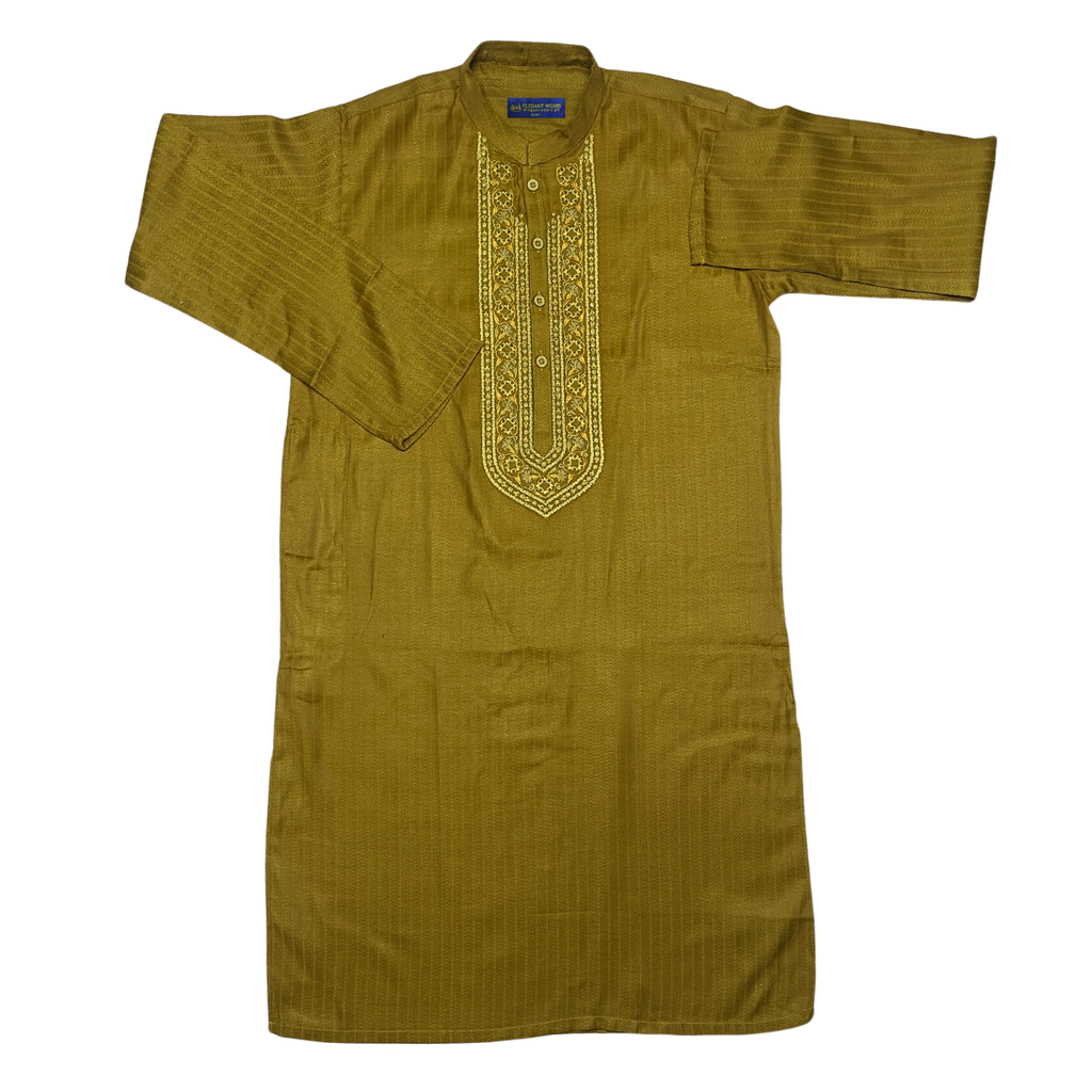 Traditional Olive Green Embroidered Kurta for kids