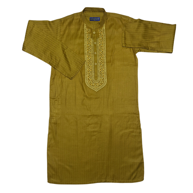 Traditional Olive Green Embroidered Kurta for kids