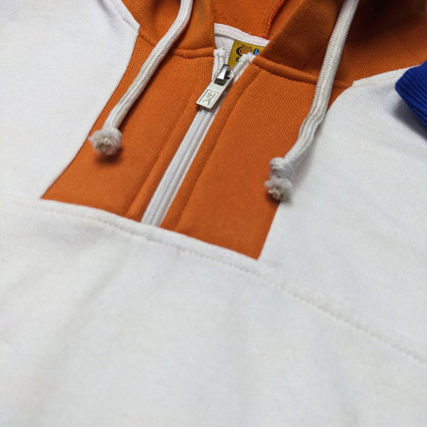 Unisex Coloblock Zipper Hoodie - White/Orange