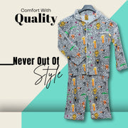 Unisex All Over Print Full Sleeves Night Suit For Kids