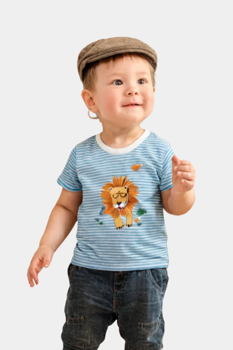 Adorable Striped Lion Print T-Shirt for Kids