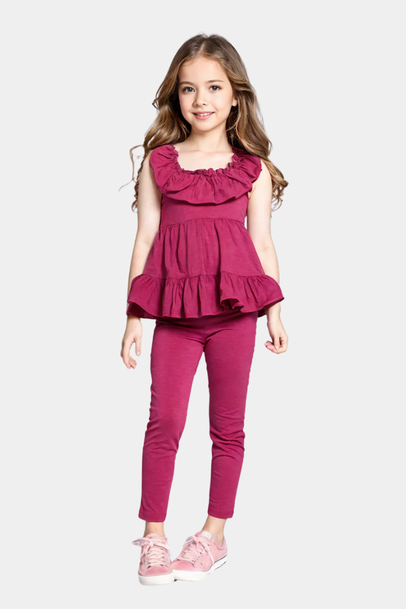 Mia Belle Girls Ruffle Midi Dress - hot pink