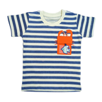 Nautical Striped Kids' T-Shirt with Fun Cartoon Pocket – Blue & White