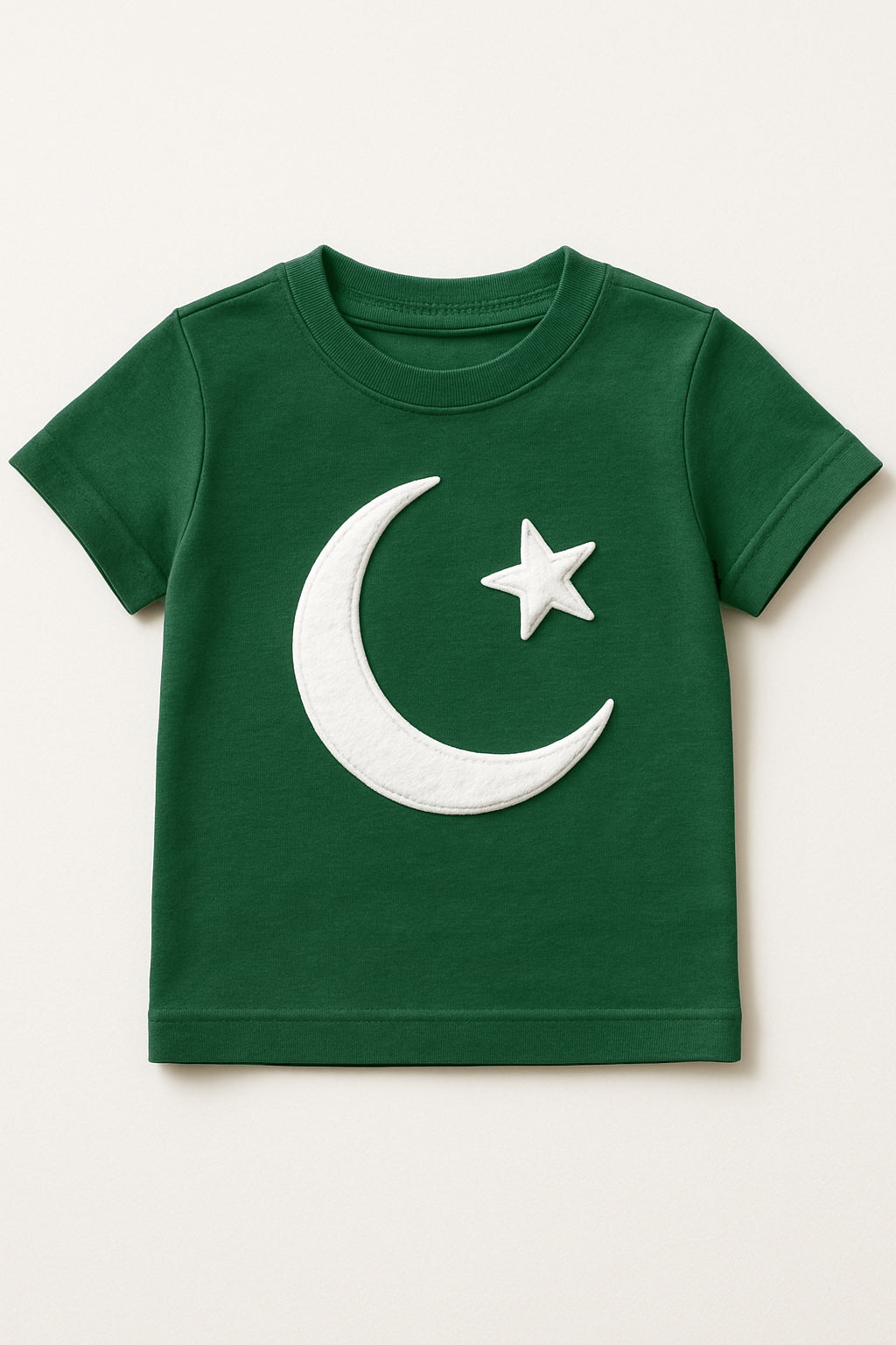 Kids Green Independence Day T-Shirt – Crescent & Star Puff Embroidery