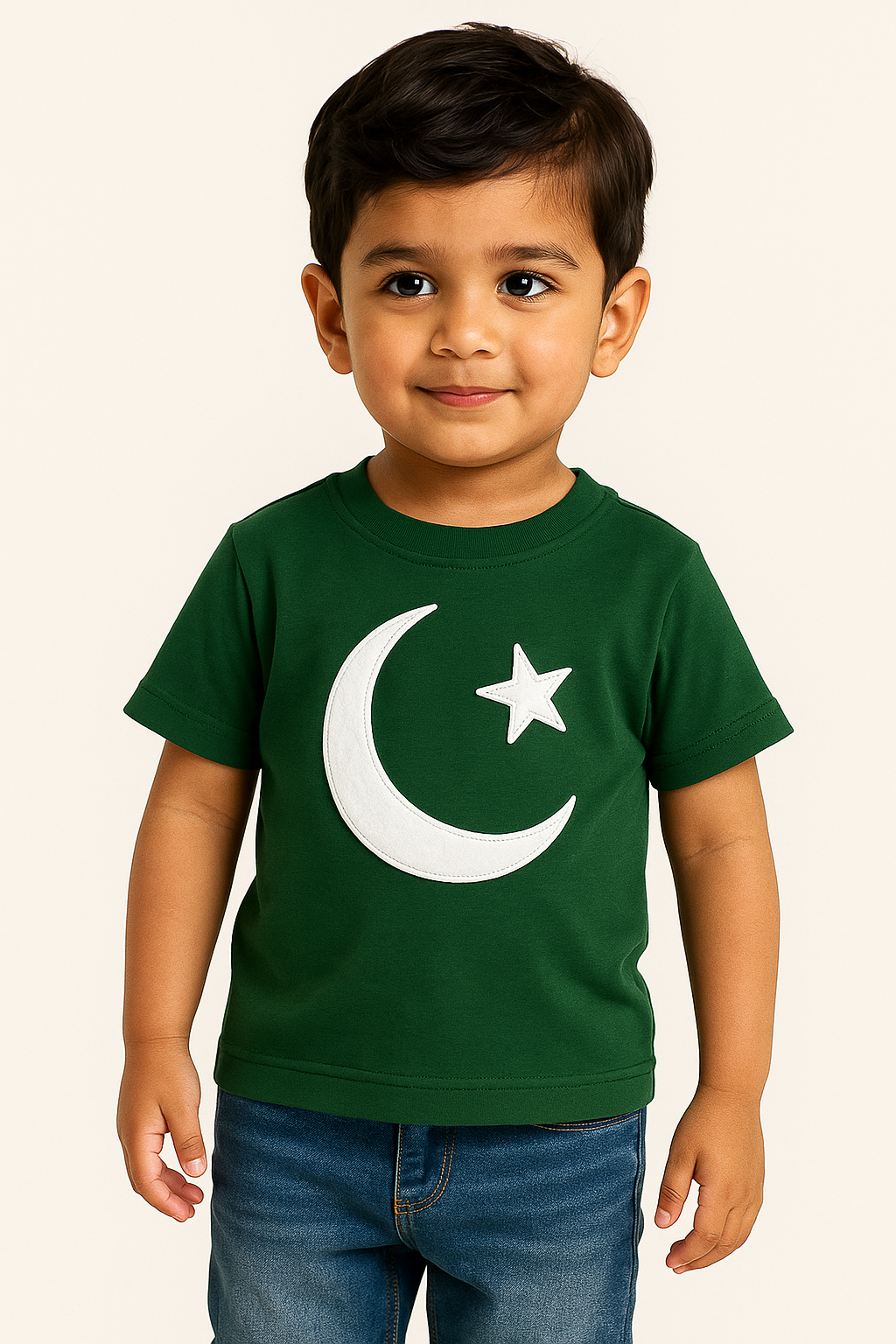 Kids Green Independence Day T-Shirt – Crescent & Star Puff Embroidery