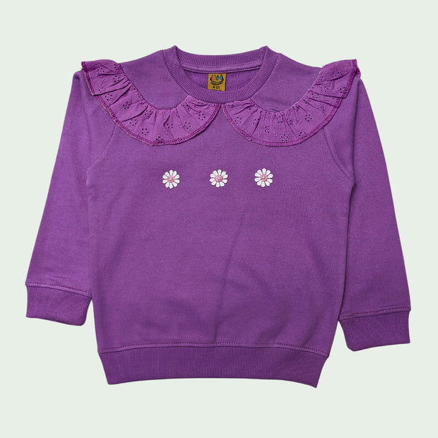 Fashion Baby Girls Ruffle Flower Pattern SWEATSHIRT - PURPLE