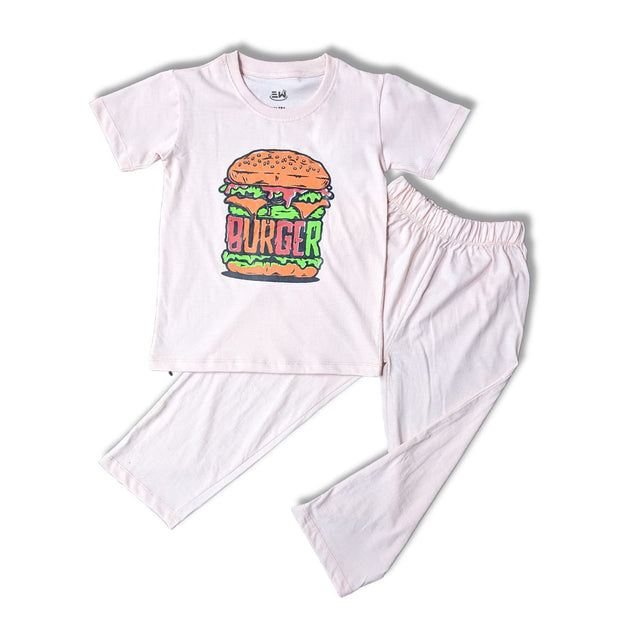 Girls PJ Jersey 2 Piece Suite Printed - Baby Pink