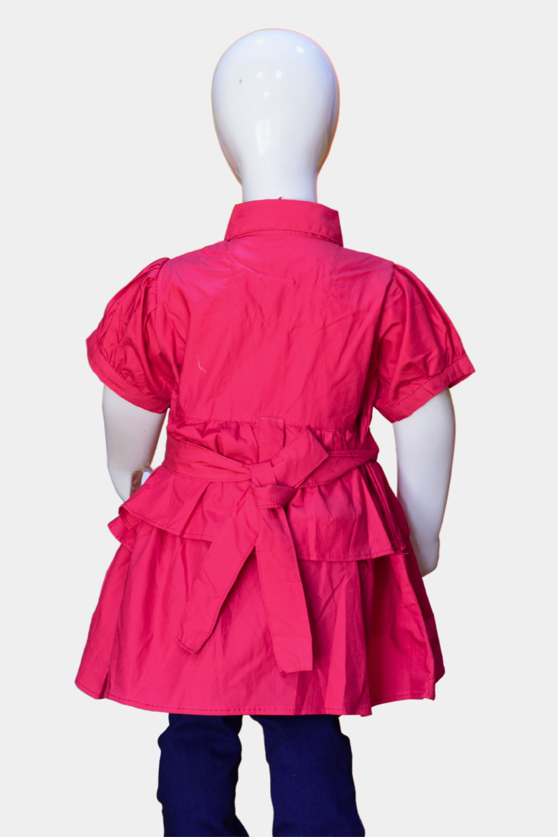 Kids’ Hot Pink Utility Shirt Dress with Tiered Skirt & Belt | Stylish Girls’ Outfit