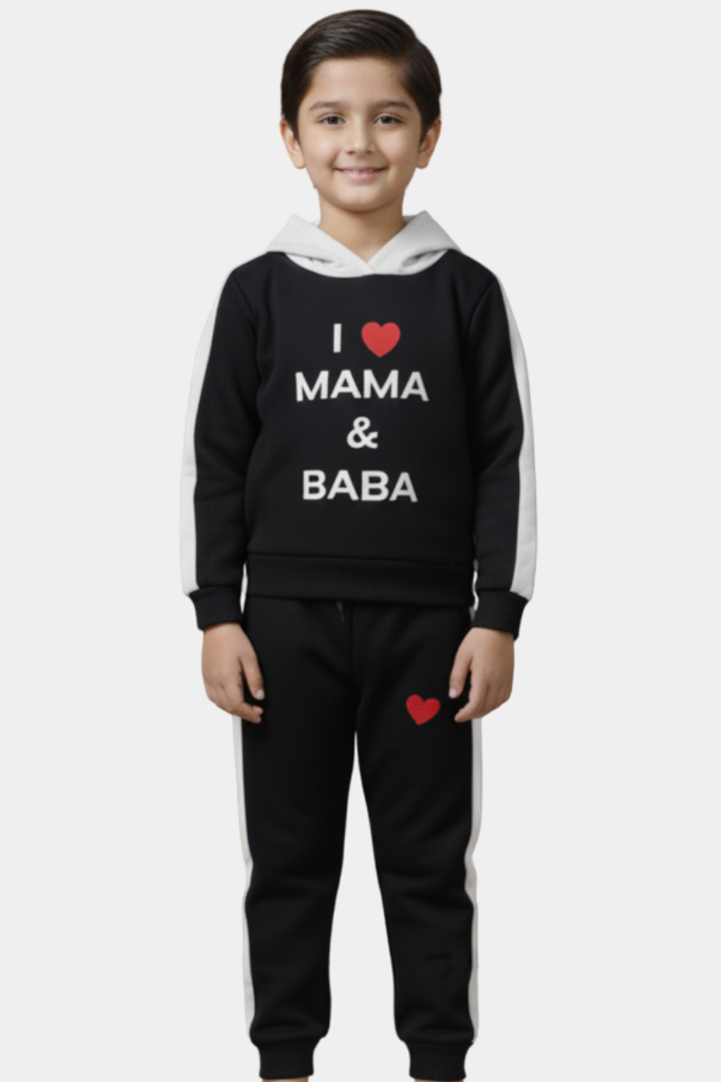 I ❤️ Mama & Baba" Kids' Black & White Tracksuit Set