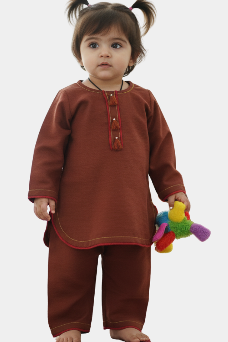 Toddler's Classic Brown Kurta Pajama Set | Soft & Traditional