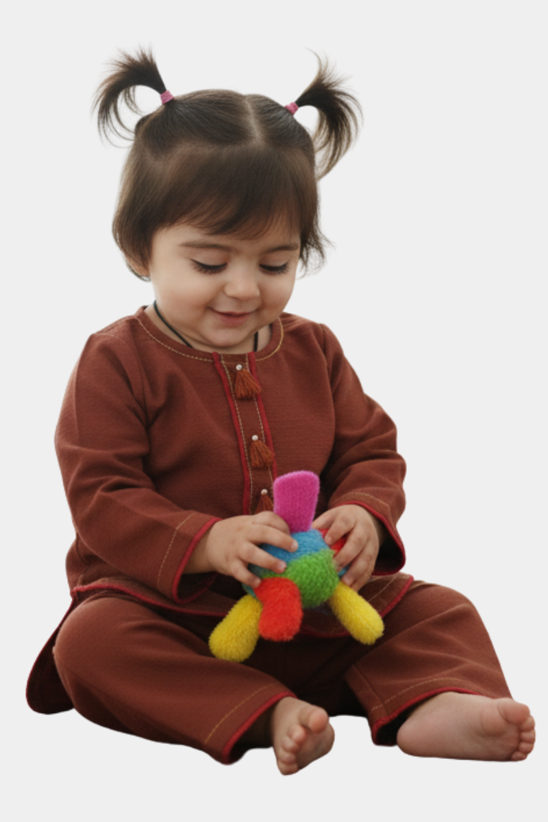 Toddler's Classic Brown Kurta Pajama Set | Soft & Traditional