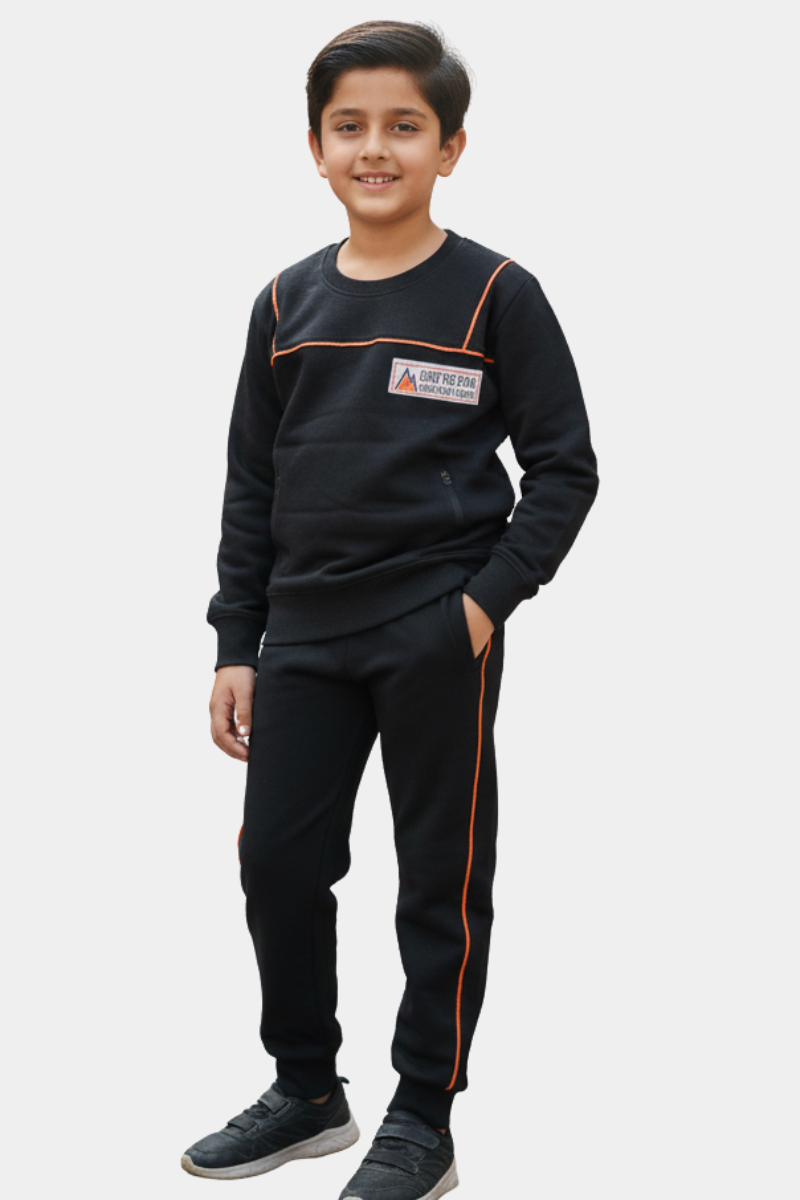 Dynamic Black & Orange Kids' Tracksuit