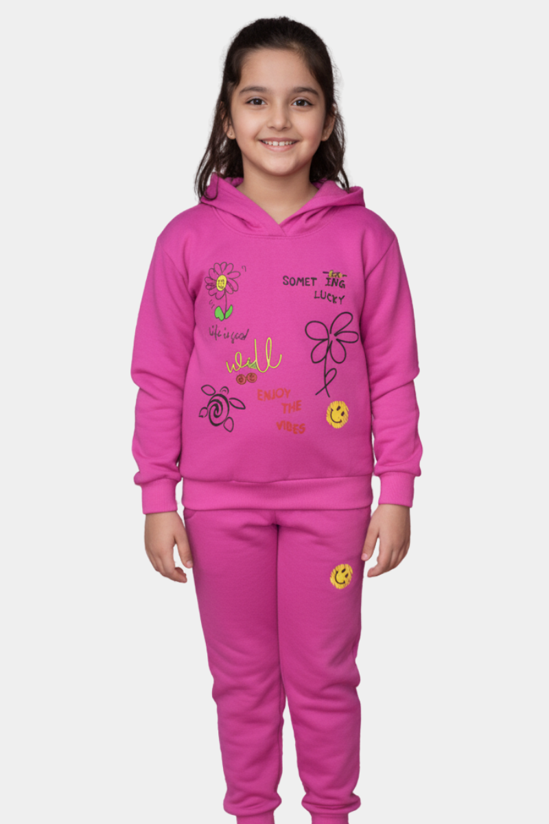 Cheerful Pink Doodle Kids' Tracksuit