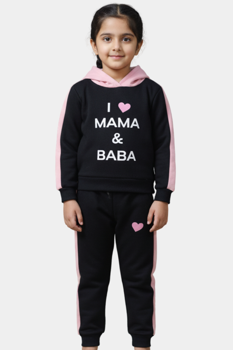 I ❤️ Mama & Baba" Kids' Black & White Tracksuit Set
