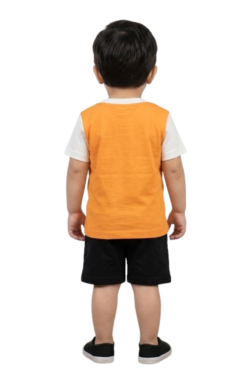 Boys 2-Piece Summer Set – Orange Lion T-Shirt & Black Shorts
