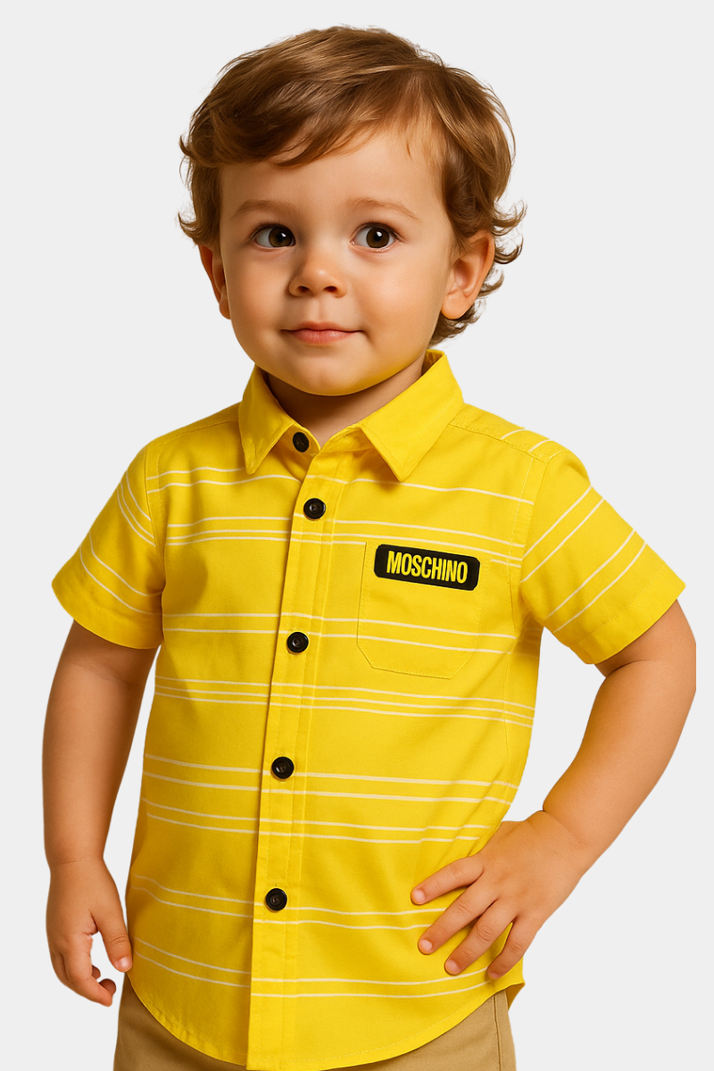 Moschino Kids Yellow Striped Short Sleeve Shirt