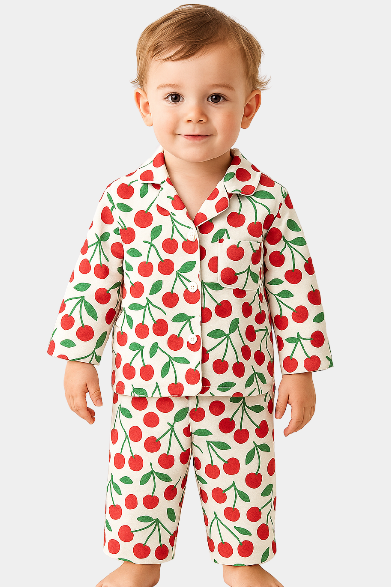 Unisex Kids - ALL OVER CHERRY PRINTED NIGHTWEAR SUIT