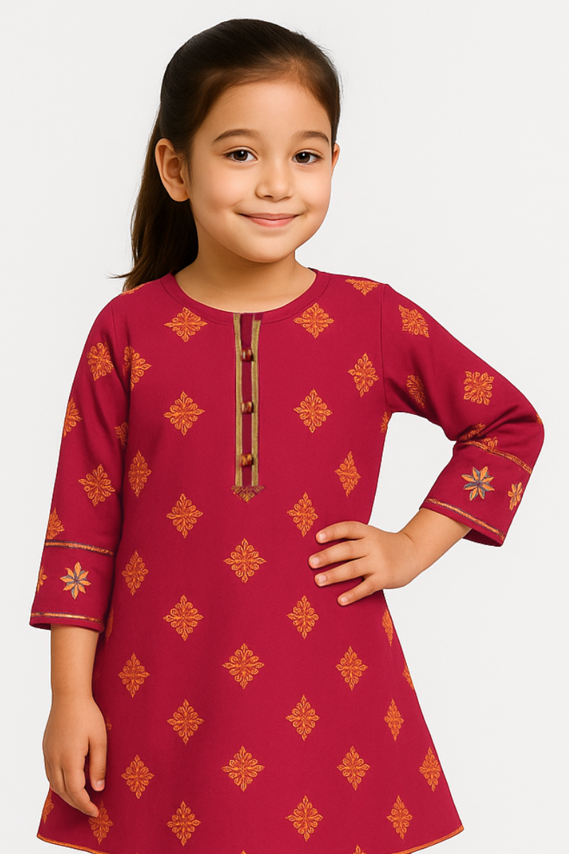 Girls’ Pink Ethnic Kurti Shirt – Traditional Printed Ensemble (Single Shirt)