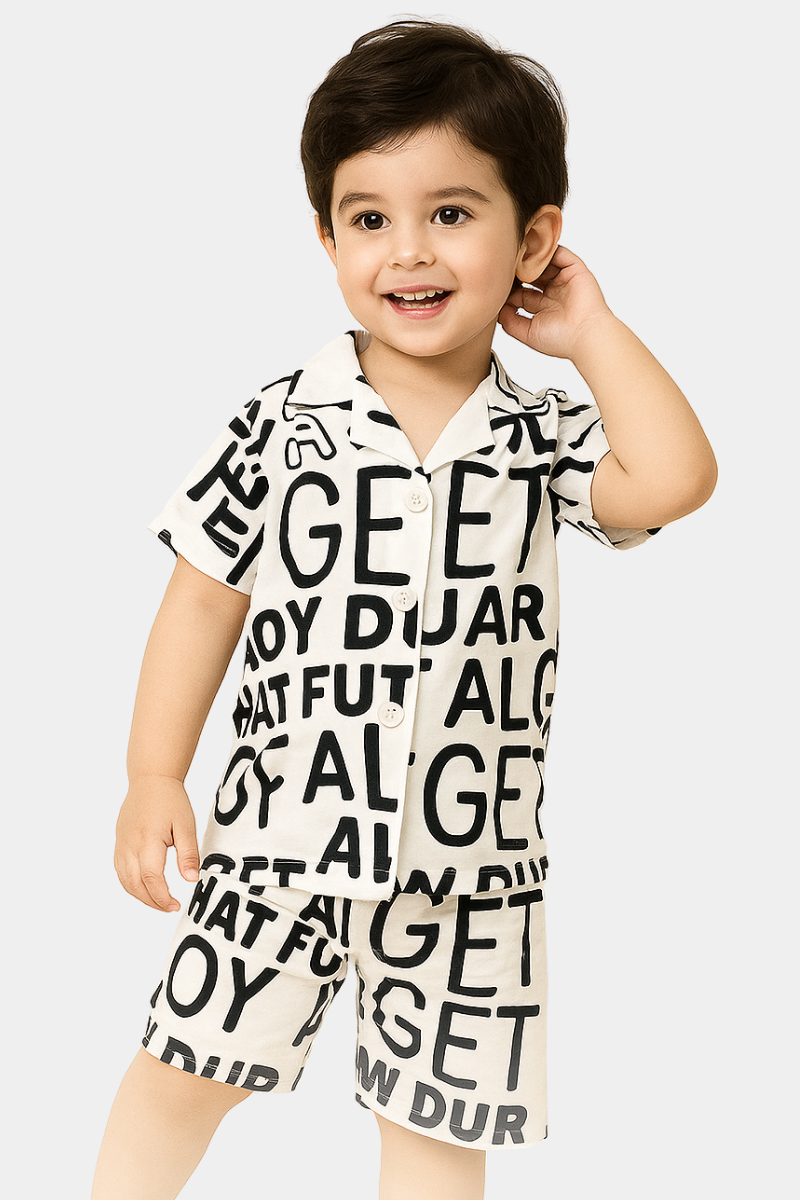 Trendy Typography Printed Boys' Summer Outfit - Black