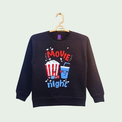 BOYS & GIRLS PRINTED MOVIE NIGHT FLEECE SWEATSHIRT - BLACK