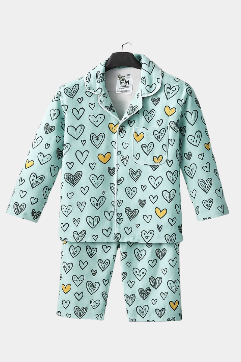 Unisex - ALL OVER HEART PRINTED NIGHTWEAR SUIT