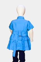 Kids’ Stylish Blue Utility Shirt Dress with Tiered Skirt & Belt | Stylish Girls’ Outfit