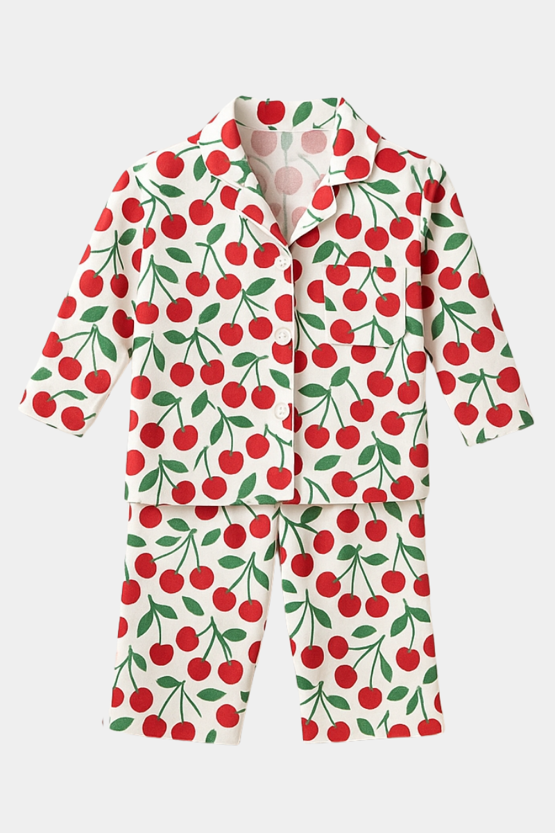 Unisex Kids - ALL OVER CHERRY PRINTED NIGHTWEAR SUIT