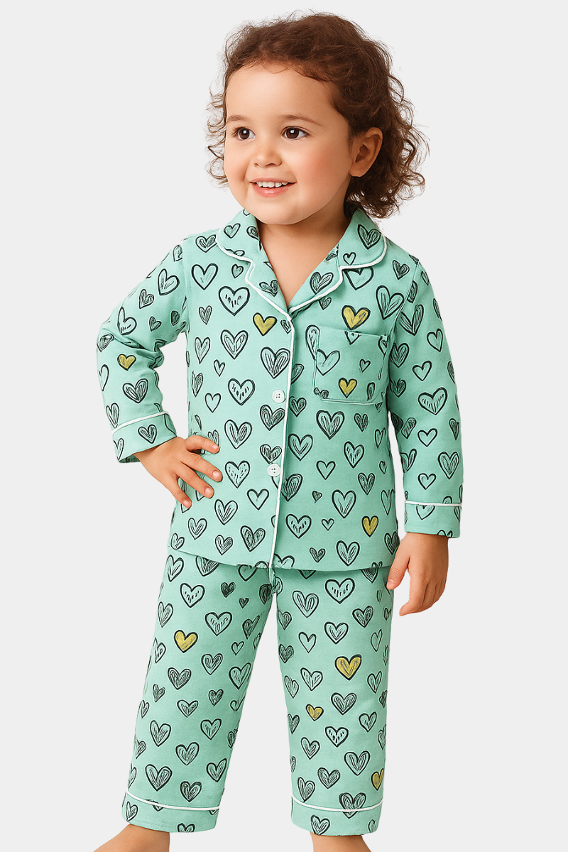 Unisex - ALL OVER HEART PRINTED NIGHTWEAR SUIT