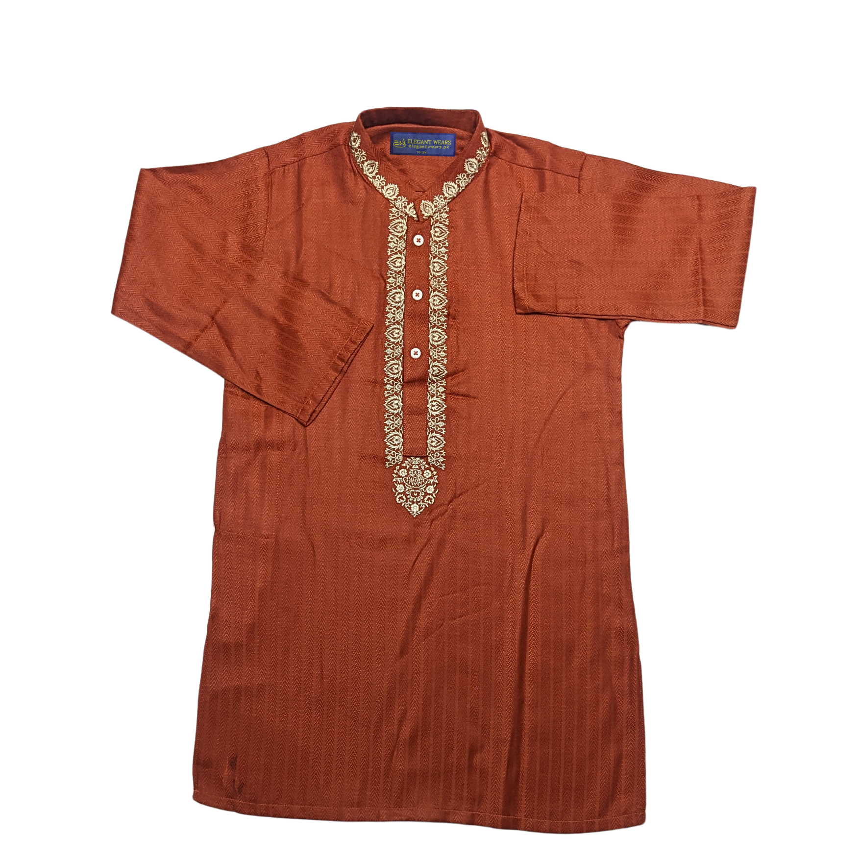 Rust Orange Dupion Silk Embroidered Straight Cut Kids Kurta
