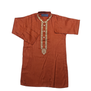 Rust Orange Dupion Silk Embroidered Straight Cut Kids Kurta