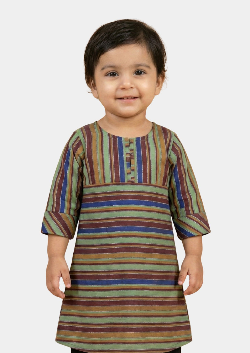 Rustic Striped Casual Top with Folded Cuff.