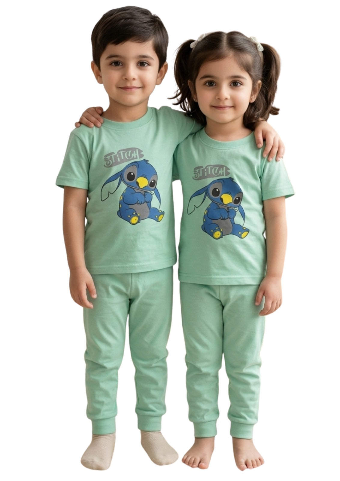 Kids' Unisex Mint "Stitch" Tee & Pajama Set