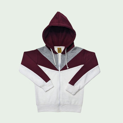 Unisex Coloblock Zipper Hoodie - White/Mehroon