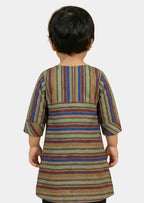 Rustic Striped Casual Top with Folded Cuff.