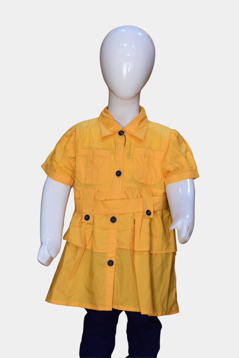 Kids’ Yellow Utility Shirt Dress with Tiered Skirt & Belt | Stylish Girls’ Outfit