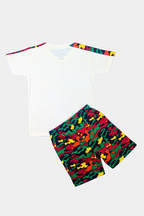 Toddlers's White Tee with Camo Pocket and short For Boys and Girls