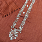 Rust Orange Dupion Silk Embroidered Straight Cut Kids Kurta