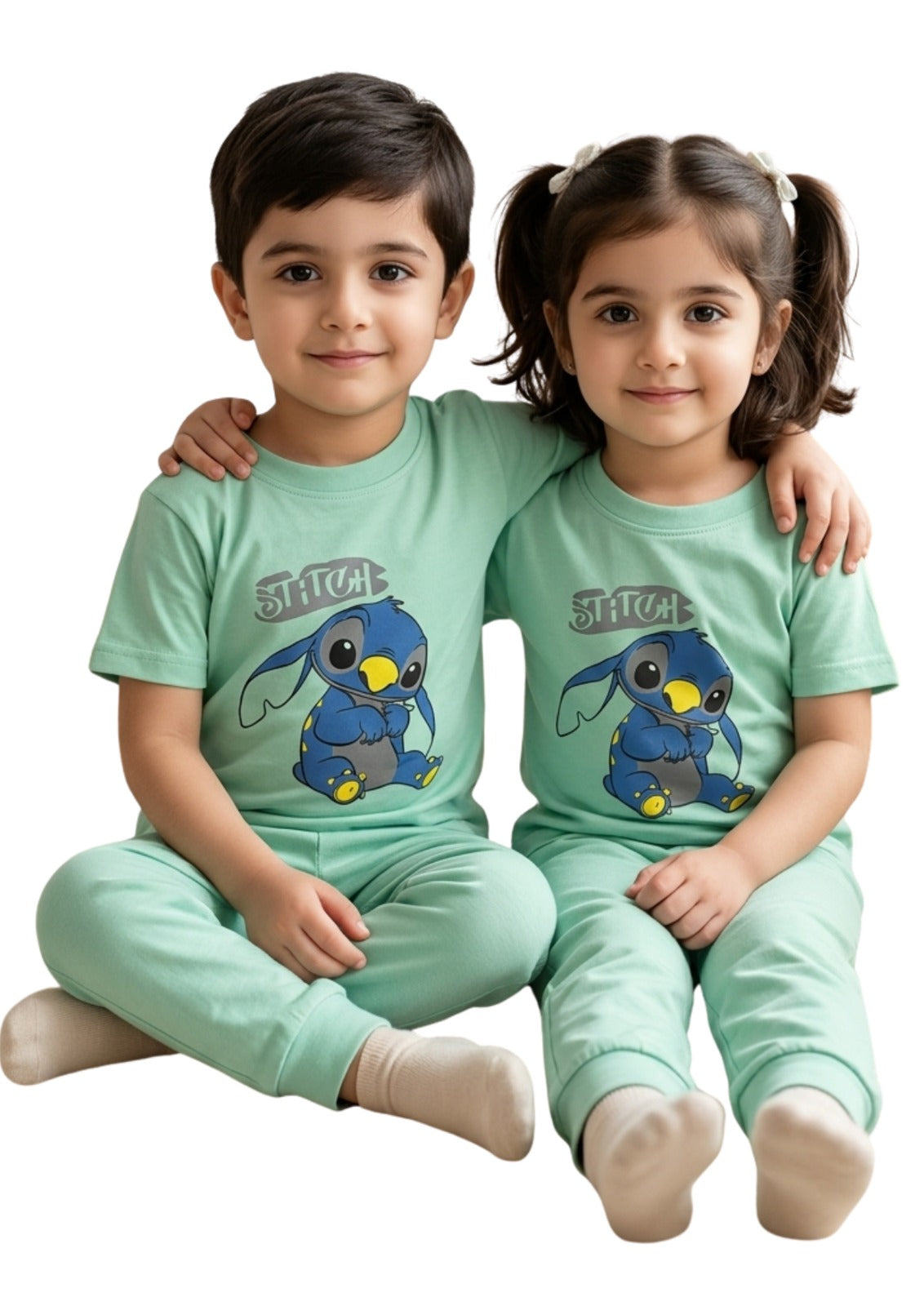 Kids' Unisex Mint "Stitch" Tee & Pajama Set