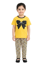 Girls Vibrant Yellow Bow Tee & Leopard Print Pajama Set