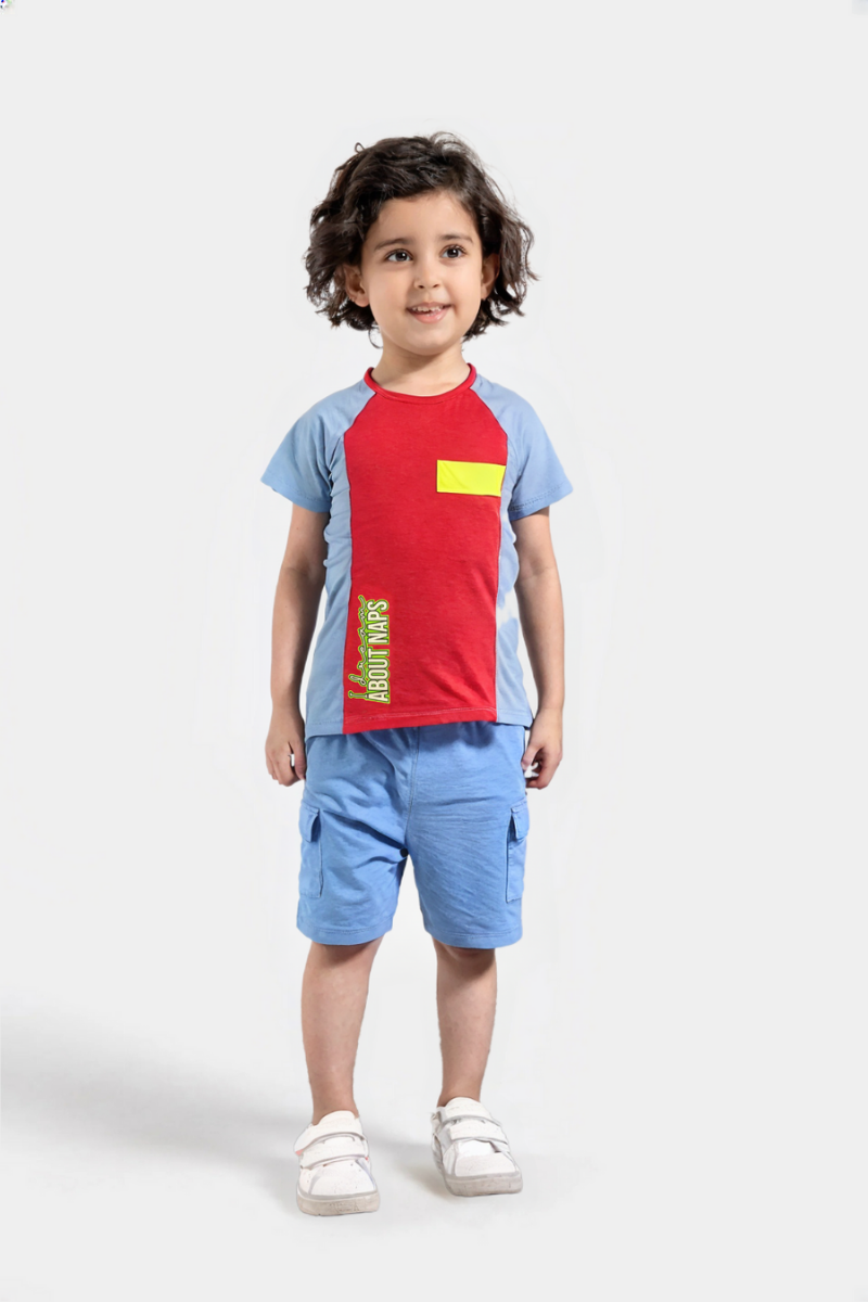Toddler Boy's Color Block Short Sleeve Top And Shorts 2pc Set With Cargo Style