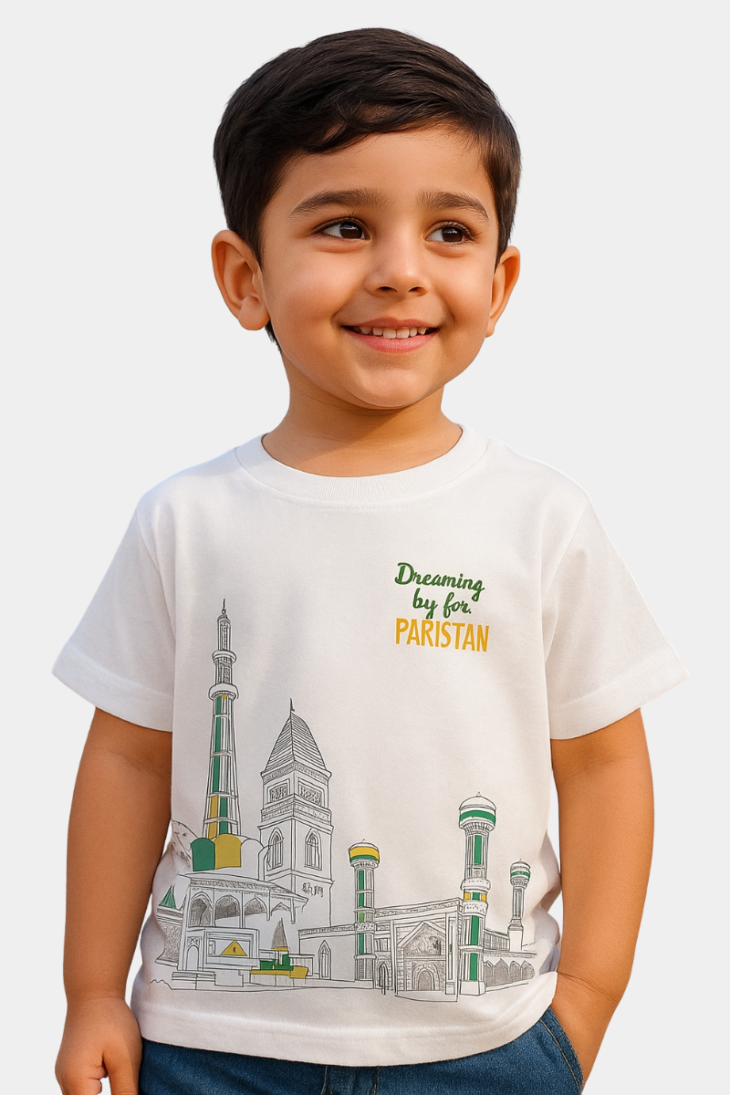 Dreaming for Pakistan" Kids Heritage Tee – White