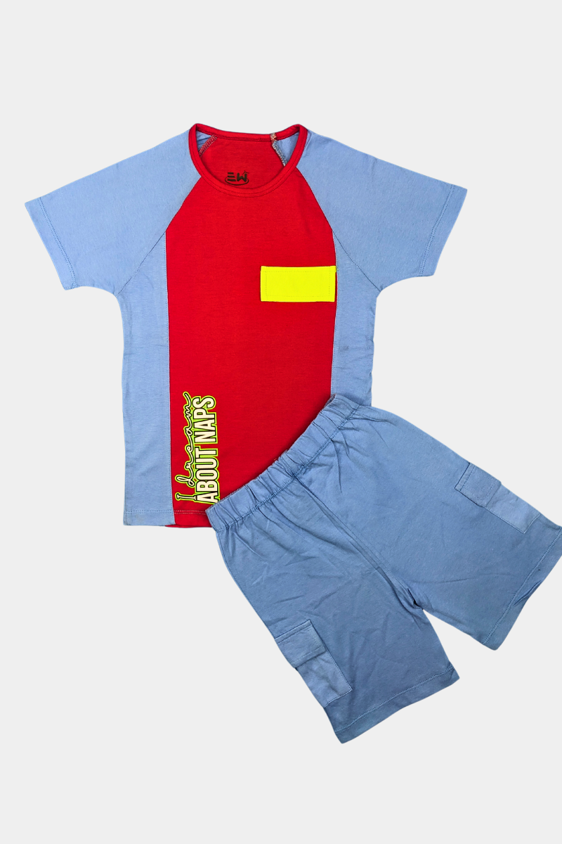 Toddler Boy's Color Block Short Sleeve Top And Shorts 2pc Set With Cargo Style