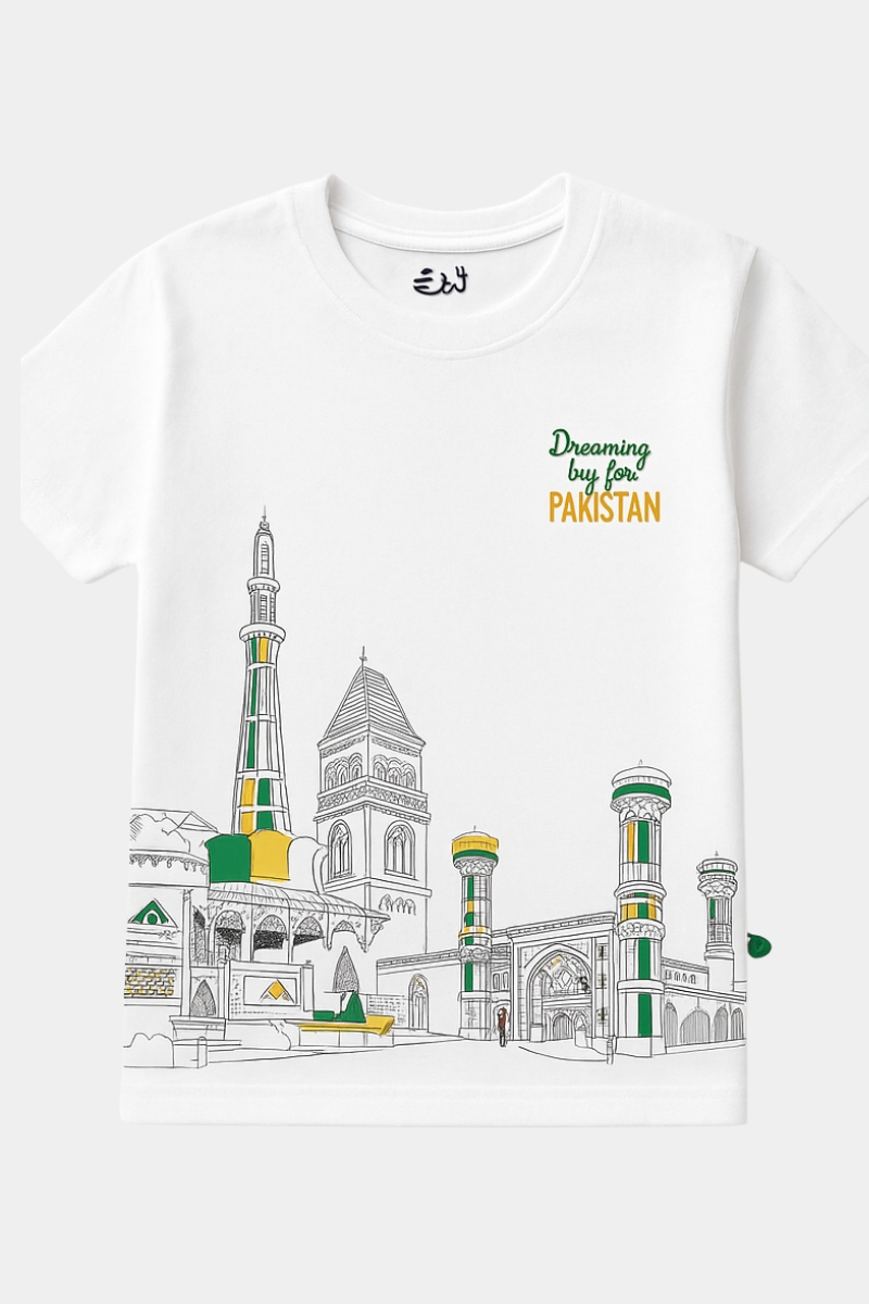 Dreaming for Pakistan" Kids Heritage Tee – White
